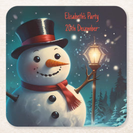 Fröhliche Snowman-Party Einladung - Festivalkarte. Rechteckiger Pappuntersetzer