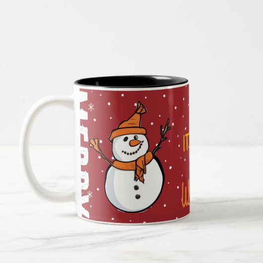 Fröhliche Snowman-Tasse - Winterwärme verteilen Zweifarbige Tasse (Links)