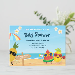 Fröhliche Sommerstrand-Cartoon-Frucht-Baby-Party Einladung