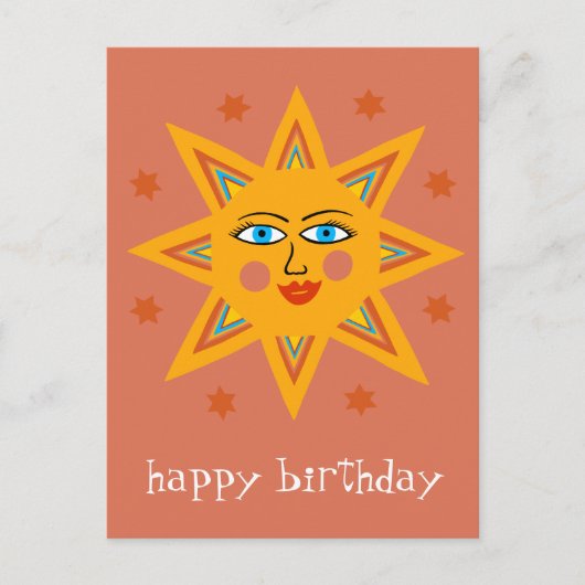 fröhliche Sonne GLÜCKLICH BIRTHDAY CUSTOM Postkarte (Vorderseite)