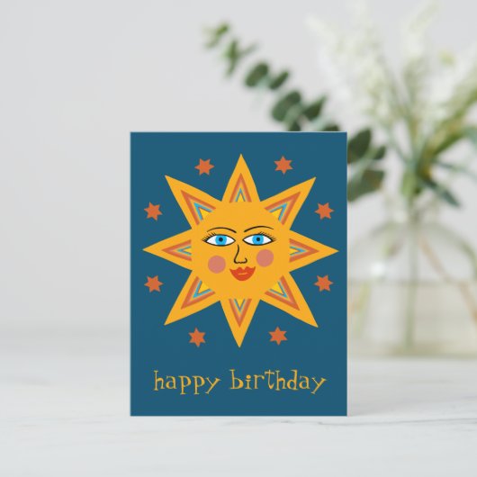 fröhliche Sonne GLÜCKLICH BIRTHDAY CUSTOM Postkarte (Stehend Vorderseite)