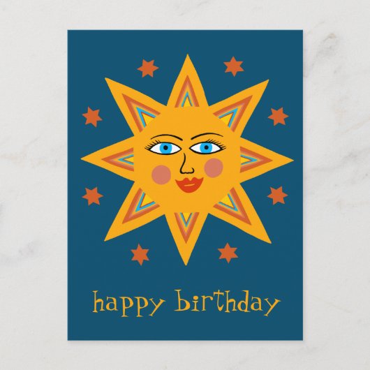 fröhliche Sonne GLÜCKLICH BIRTHDAY CUSTOM Postkarte (Vorderseite)