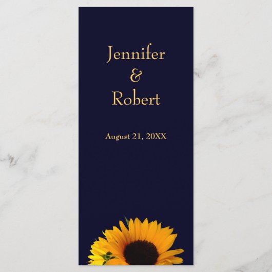Fröhliche Sonnenblume in Navy Blue Dinner Menükarte (Rückseite)