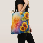 Fröhliche Sonnenblume Leinwand Tote Beutel Tasche (Von Nahem)