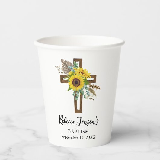 Fröhliche Sonnenblume Rustikale Boho Dunkle Holz K Pappbecher (Vorderseite)