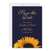Fröhliche Sonnenblume Save the Date Navy Blue