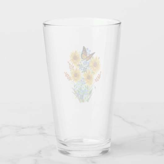 Fröhliche Sonnenblume und Schmetterling Bouquet Kü Glas (Rückseite)