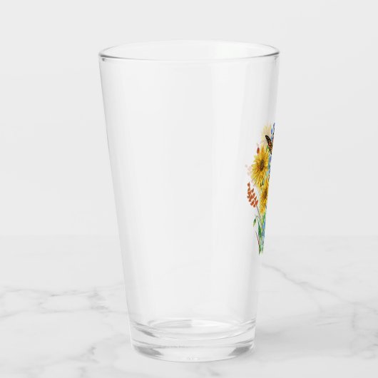 Fröhliche Sonnenblume und Schmetterling Bouquet Kü Glas (Rechts)