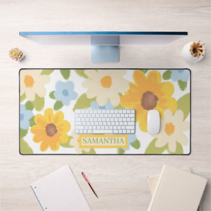 Fröhliche Sonnenblumen- und Gänseblümchen-Pastell- Schreibtischunterlage