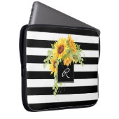 Fröhliche Sonnenblumen und Streifen mit Monogramm Laptopschutzhülle (Vorne Rechts)