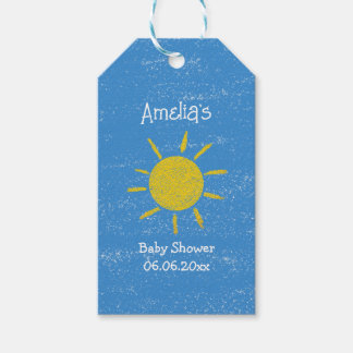 Fröhliche Sonnenschein Blaue Babyparty Geschenkanhänger