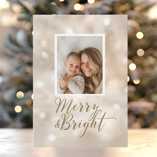 Fröhliche & strahlende beige goldene Weihnachtsfot Feiertagskarte