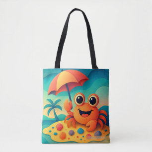 Fröhliche Strandkrabbe mit tropischem Sonnenschirm Tasche