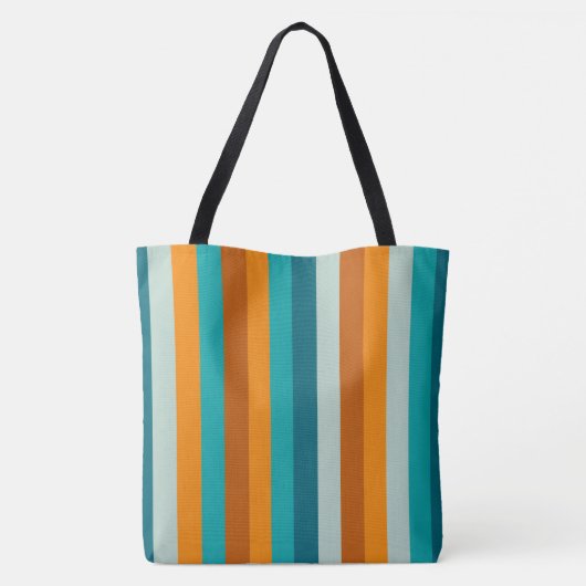 Fröhliche Streifen Muster Aqua und Orange Tasche (Rückseite)