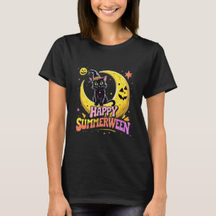 Fröhliche Summerween-Schwarze-Katze-Halloween-Stra T-Shirt