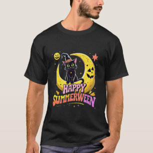 Fröhliche Summerween Schwarze Katze Halloween Stra T-Shirt