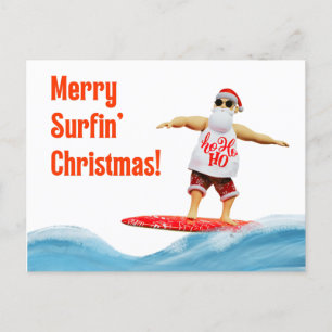 Fröhliche Surfen Weihnachten Santa auf Surfbrett Postkarte