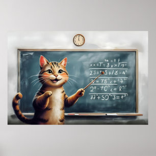 Fröhliche Tabby Cat Mathematik im Klassenzimmer Poster