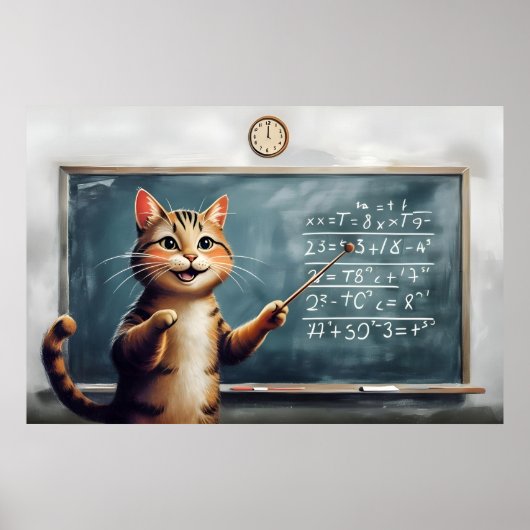 Fröhliche Tabby Cat Mathematik im Klassenzimmer Poster (Vorne)