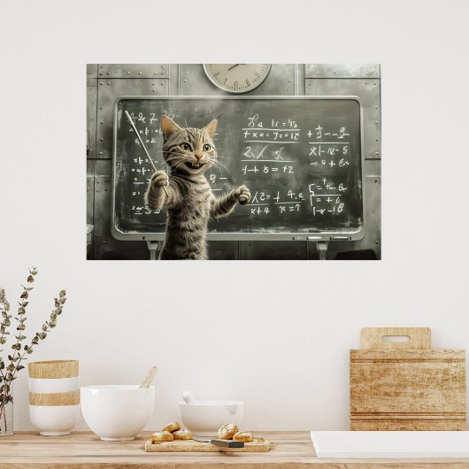Fröhliche Tabby Cat Mathematik im Klassenzimmer Poster (Küche)