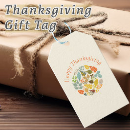 Fröhliche Thanksgiving-farbenfrohe Herbstlaube Geschenkanhänger