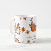 Fröhliche Thanksgiving-Gnom-Blumenkunst Kaffeetasse (Vorderseite Links)