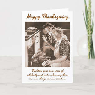 Fröhliche Thanksgiving-Karte Vintage-Sepia-Familie Dankeskarte