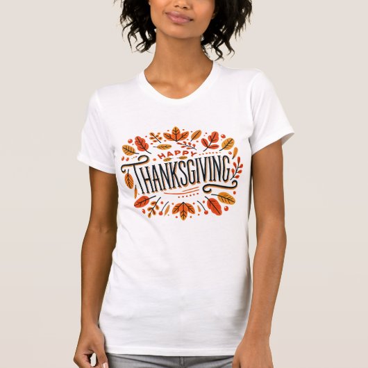 Fröhliche Thanksgiving orange Gelbe Herbstlaube Fr T-Shirt (Vorderseite)