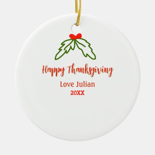 Fröhliche Thanksgiving Rotgrüne Blätter Kirsche Na Keramik Ornament (Vorne)