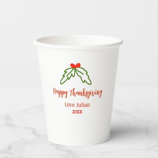 Fröhliche Thanksgiving Rotgrüne Blätter Kirsche Na Pappbecher (Vorderseite)