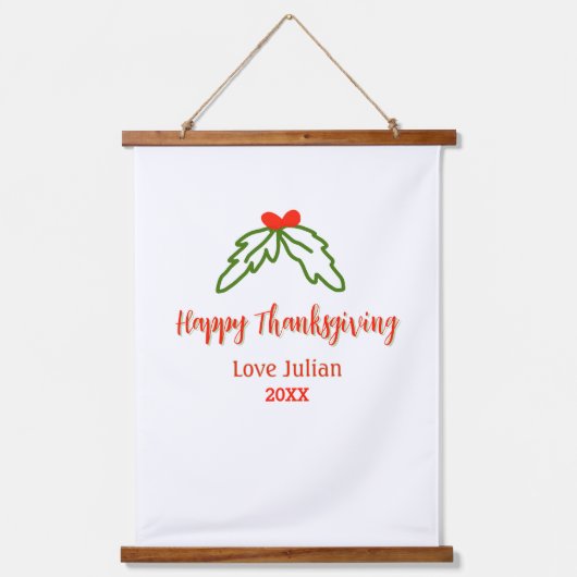 Fröhliche Thanksgiving Rotgrüne Blätter Kirsche Na Wandteppich Mit Holzrahmen (Vorderseite)
