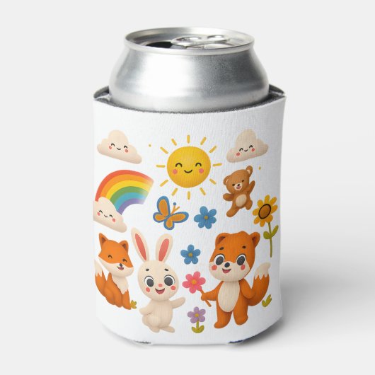 Fröhliche Tiere und Regenbogen Dosenkühler (Kanne Vorderseite)