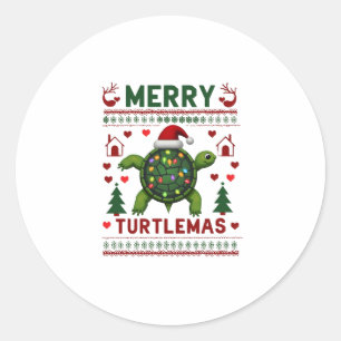 Fröhliche Turtlemas Weihnachtslichter Süße Schildk Runder Aufkleber