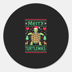 Fröhliche Turtlemas Weihnachtslichter Süße Schildk Runder Aufkleber