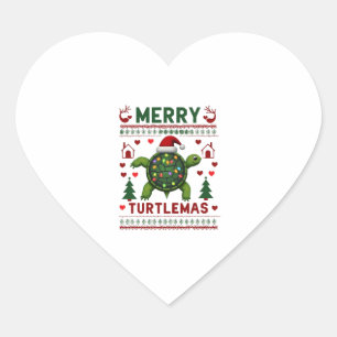 Fröhliche Turtlemas Weihnachtslichter Süße Turtle  Herz-Aufkleber