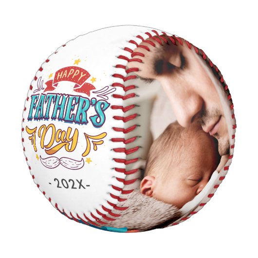 Fröhliche Typografie des Vaters mit Fotos der Fami Baseball (Schrägansicht)