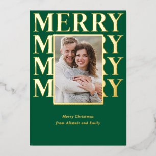 Fröhliche Typografie in Gold und Grün Foto Folien Feiertagskarte
