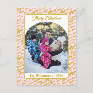 Fröhliche Typografie Weihnachten Familienfoto Pink Postkarte