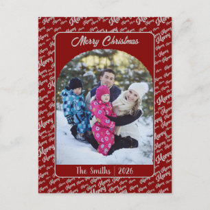 Fröhliche Typografie Weihnachten Familienfoto Rot Postkarte