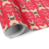 Fröhliche u. helle Mops-Ren-Weihnachtsverpackung Geschenkpapier (Rolleneckpunkt)