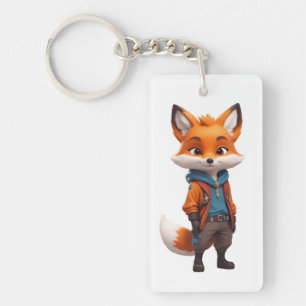 fröhliche und abenteuerliche Fox-Illustration Schlüsselanhänger