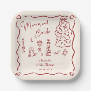 Fröhliche und Braut Whimsical Holiday Brautparty Pappteller