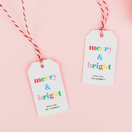 Fröhliche und helle bunte Typografie Weihnachten Geschenkanhänger