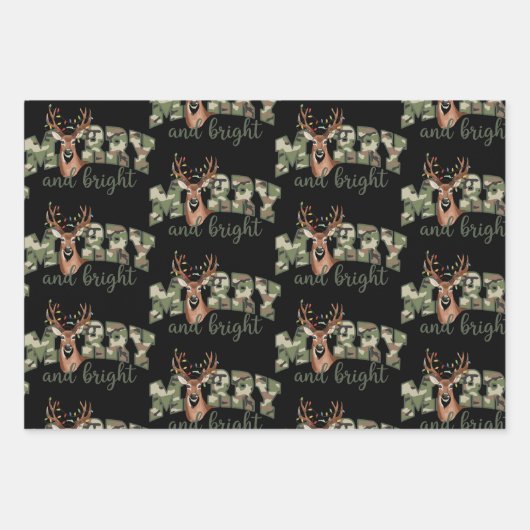 Fröhliche und helle Camouflage Hirsche Bow im Frei Geschenkpapier Set (Vorderseite)