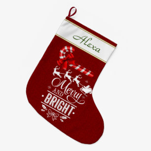 Fröhliche und helle Candy Cane Rotband Monogramm Großer Weihnachtsstrumpf