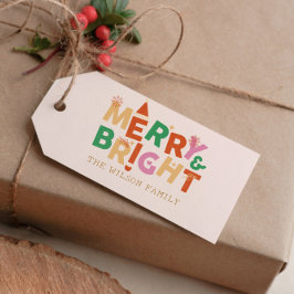 Fröhliche und helle farbenfrohe Weihnachten Geschenkanhänger