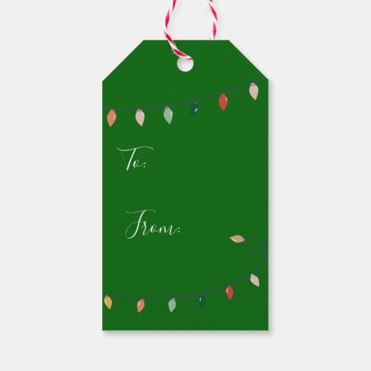 Fröhliche und helle festliche Lichterfolge | Grün Geschenkanhänger (Rückseite)