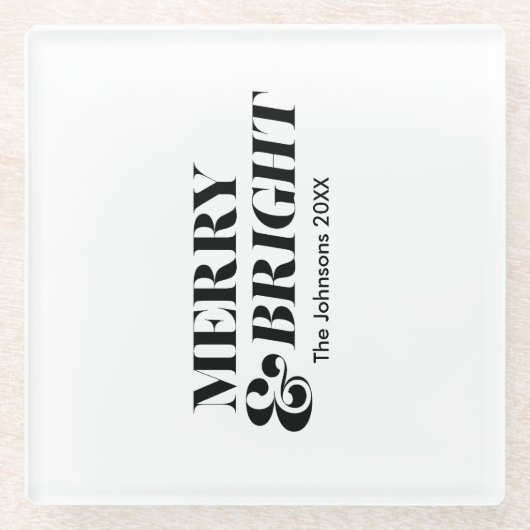 Fröhliche und helle moderne Weihnachtstypografie Glasuntersetzer (Vorderseite)