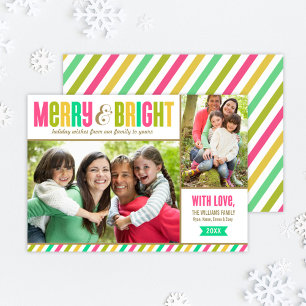 Fröhliche und helle Neonfarben und Streifen Foto Feiertagskarte