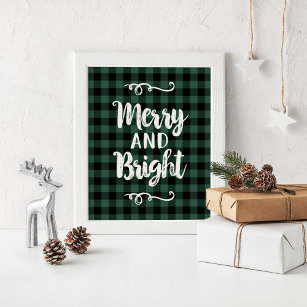 Fröhliche und helle Rustikale Pine Kariert Holiday Poster